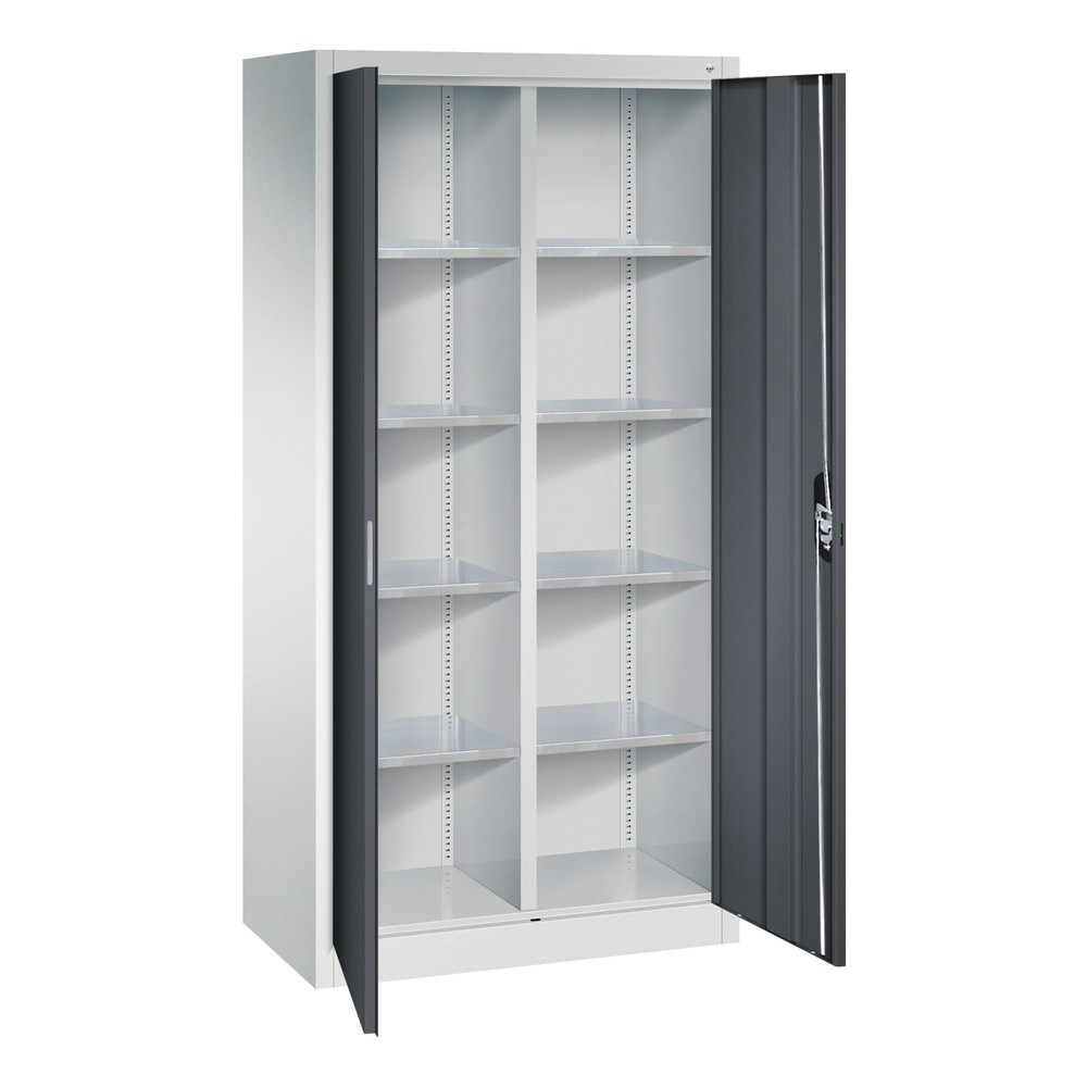 Produktabbildung Nr. 6: Armoire à portes battantes d’atelier C+P avec paroi centrale + 8 tablettes, H x l x P 1 950 x 930 x 500 mm, gris clair, gris noir