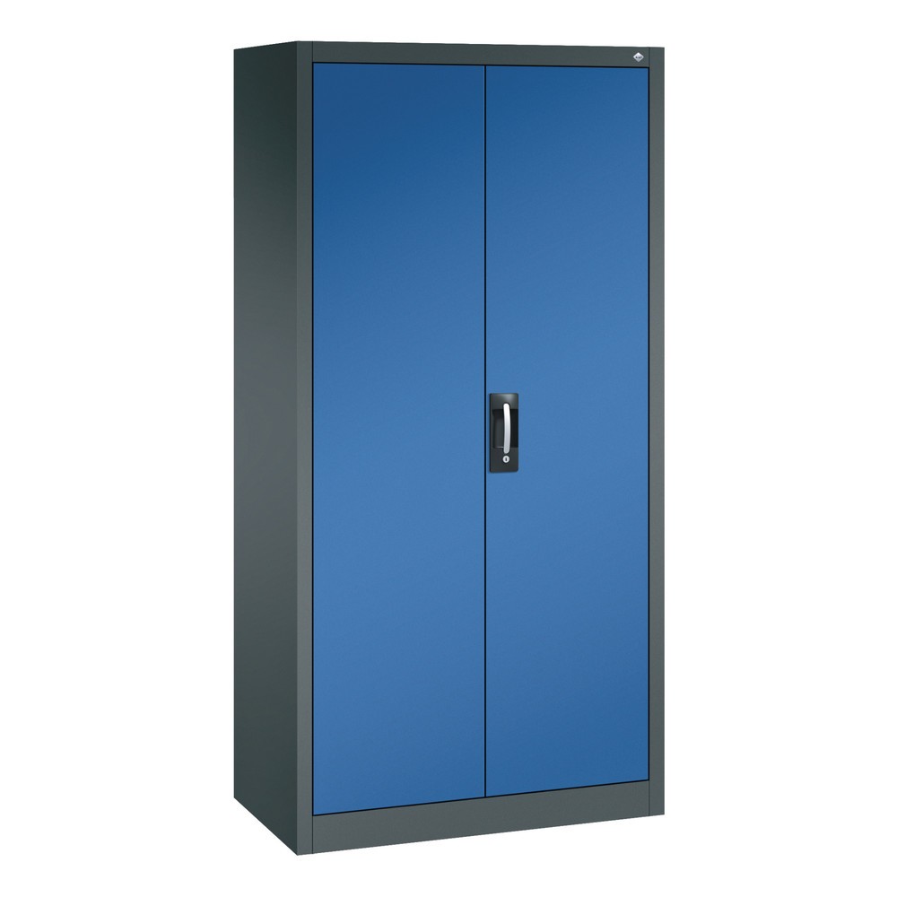 Illustration du produit: Armoire à portes battantes d’atelier C+P avec paroi centrale + 8 tablettes, H x l x P 1 950 x 930 x 500 mm, gris anthracite, bleu gentiane
