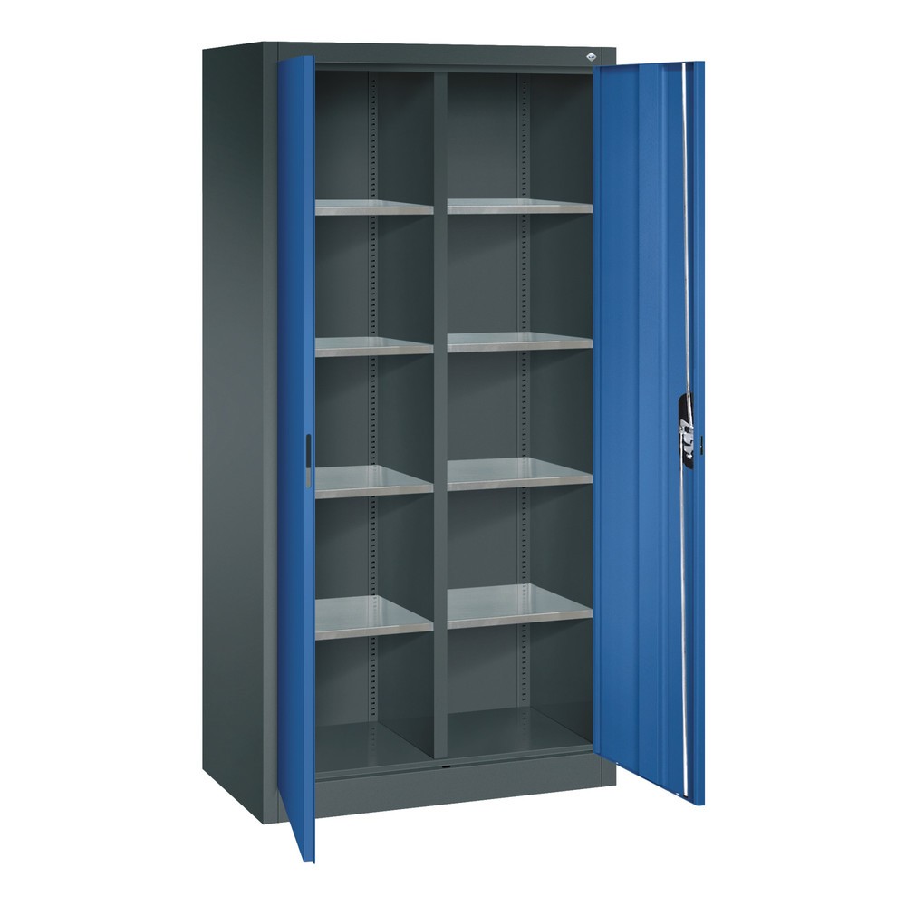 Produktabbildung Nr. 4: Armoire à portes battantes d’atelier C+P avec paroi centrale + 8 tablettes, H x l x P 1 950 x 930 x 500 mm, gris anthracite, bleu gentiane