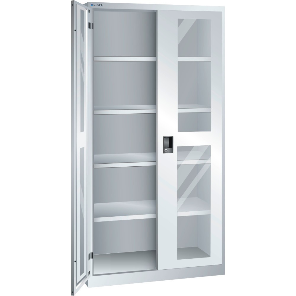 Illustration du produit: Armoire à portes battantes LISTA avec vitres transparentes, (lxPxH) 1 000x500x1 950 mm, 4 étagères réglables, gris clair, KEY Lock