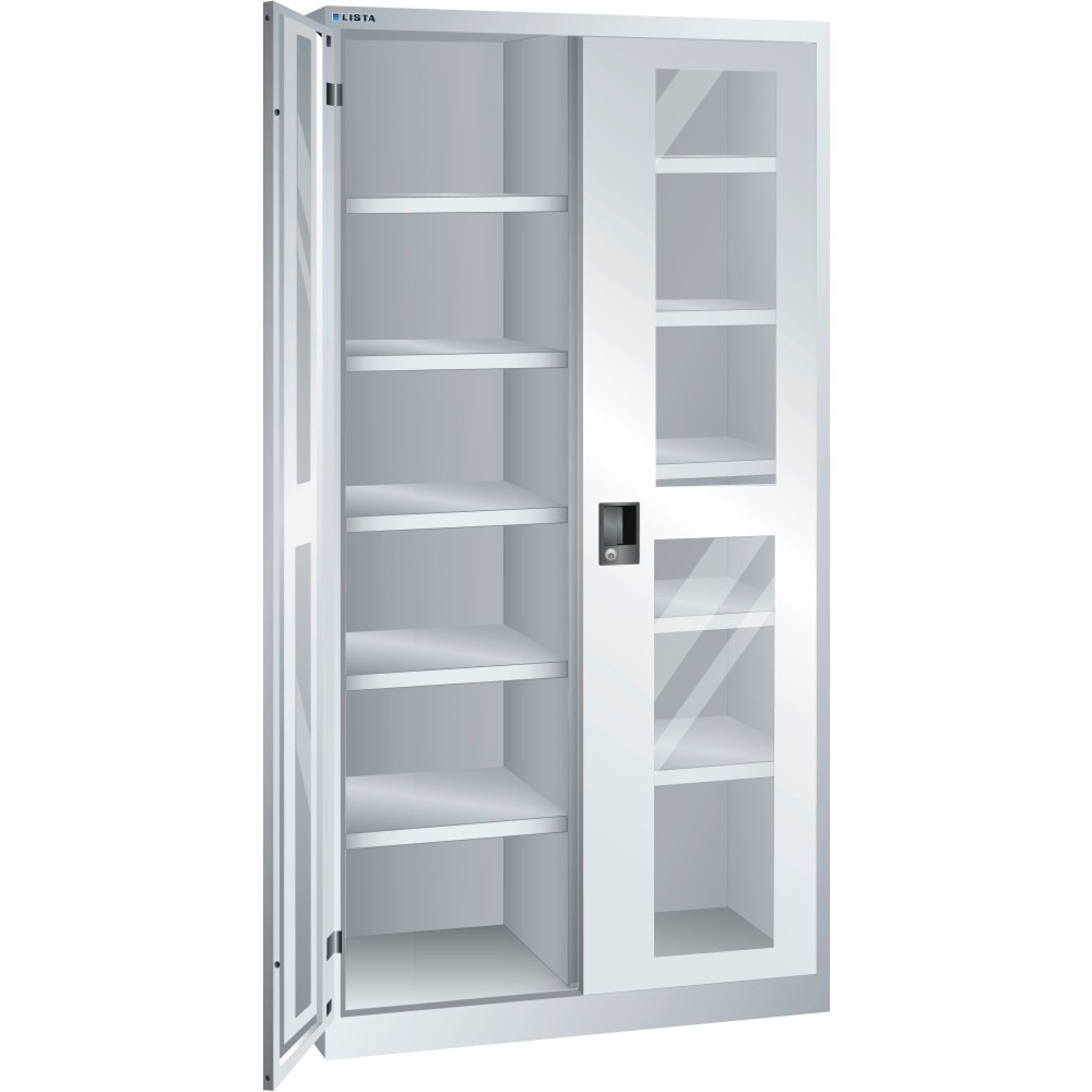 Illustration du produit: Armoire à portes battantes LISTA avec vitres transparentes, (lxPxH) 1 000x580x1 950 mm, 10 étagères réglables, gris clair, CODE Lock