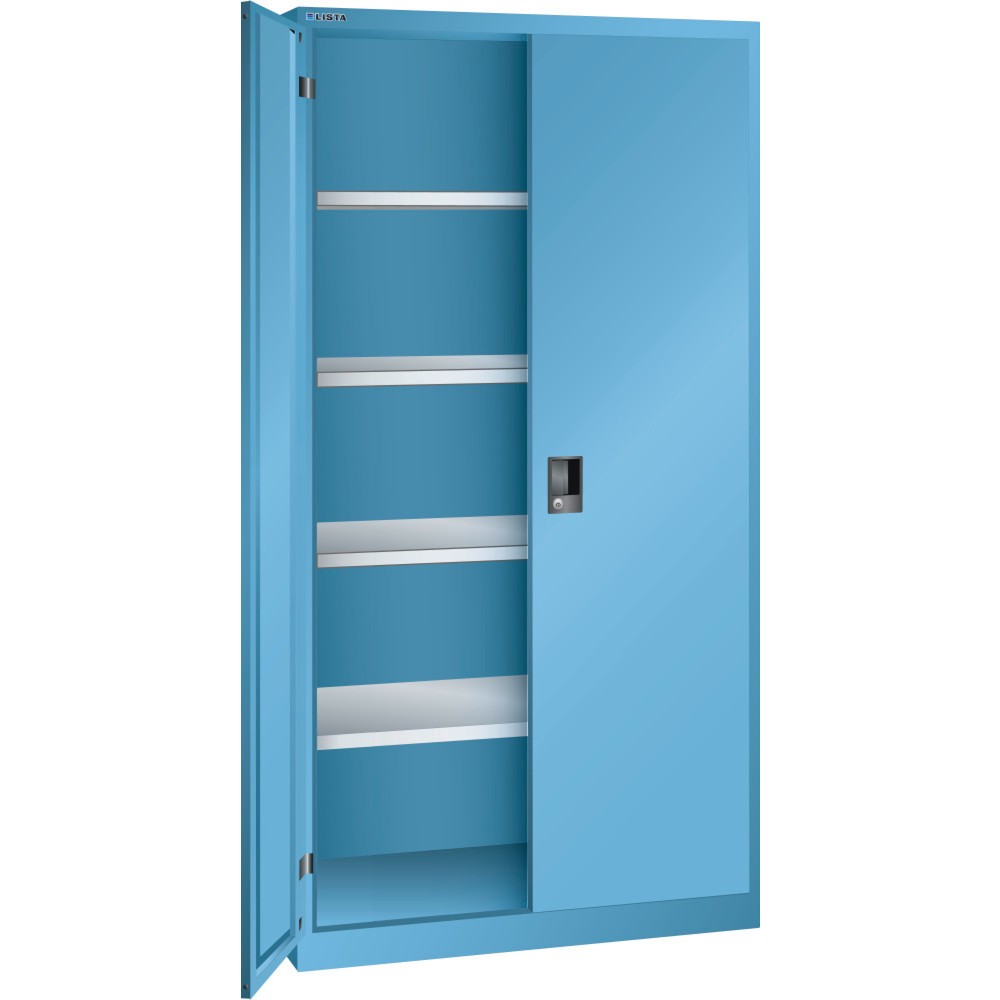 Illustration du produit: Armoire à portes battantes LISTA, (lxPxH) 1 000x500x1 950 mm, 4 étagères réglables, bleu clair, KEY Lock