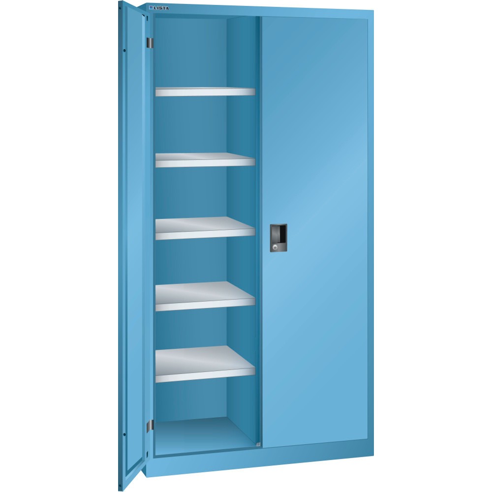 Illustration du produit: Armoire à portes battantes LISTA, (lxPxH) 1 000x580x1 950 mm, 10 étagères réglables, bleu clair, KEY Lock