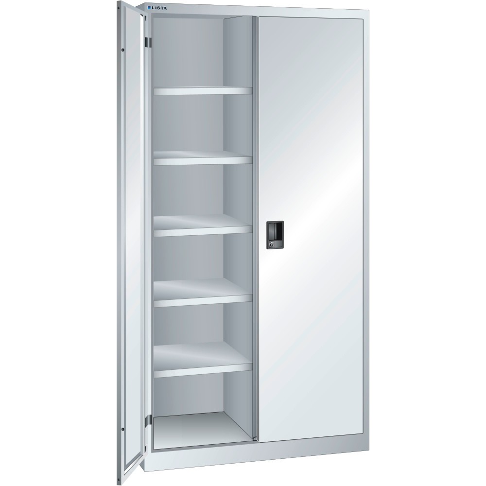Illustration du produit: Armoire à portes battantes LISTA, (lxPxH) 1 000x500x1 950 mm, 10 étagères réglables, gris clair, KEY Lock