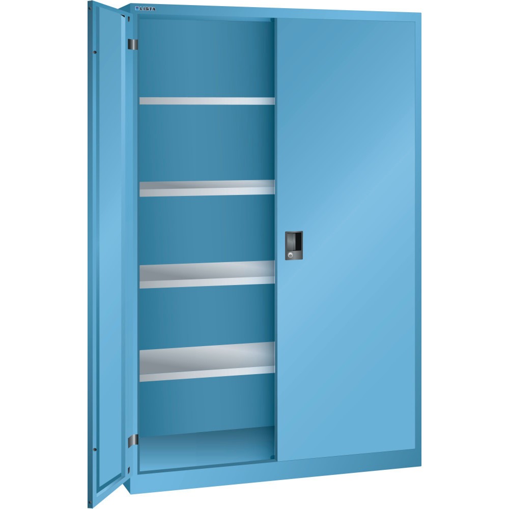 Illustration du produit: Armoire à portes battantes LISTA, (lxPxH) 1 250x500x1 950 mm, 4 étagères réglables, bleu clair, RFID Lock