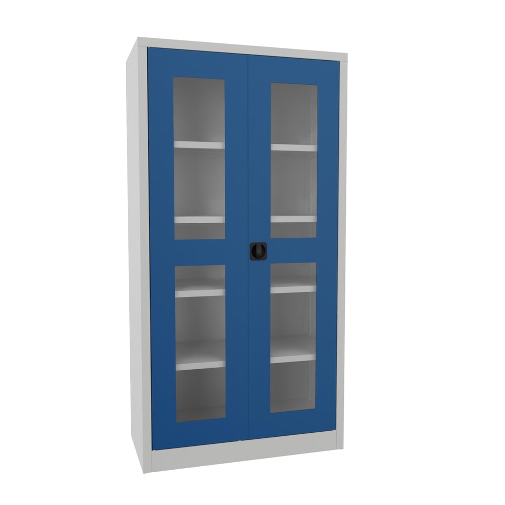 Produktabbildung Nr. 1: Armoire à portes battantes PAVOY avec regards, H x l x P 1 950 x 1 000 x 500 mm, bleu gentiane, gris clair
