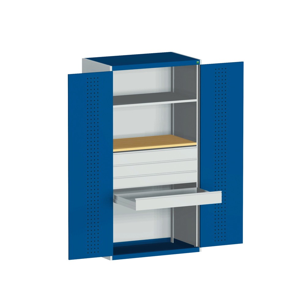 N° de l'image du produit 2 : Armoire à portes battantes système bott cubio avec 1 tablette, 4 tiroirs, 1 plaque intercalaire, HxlxP 2000 x 1050 x 650 mm, bleu gentiane