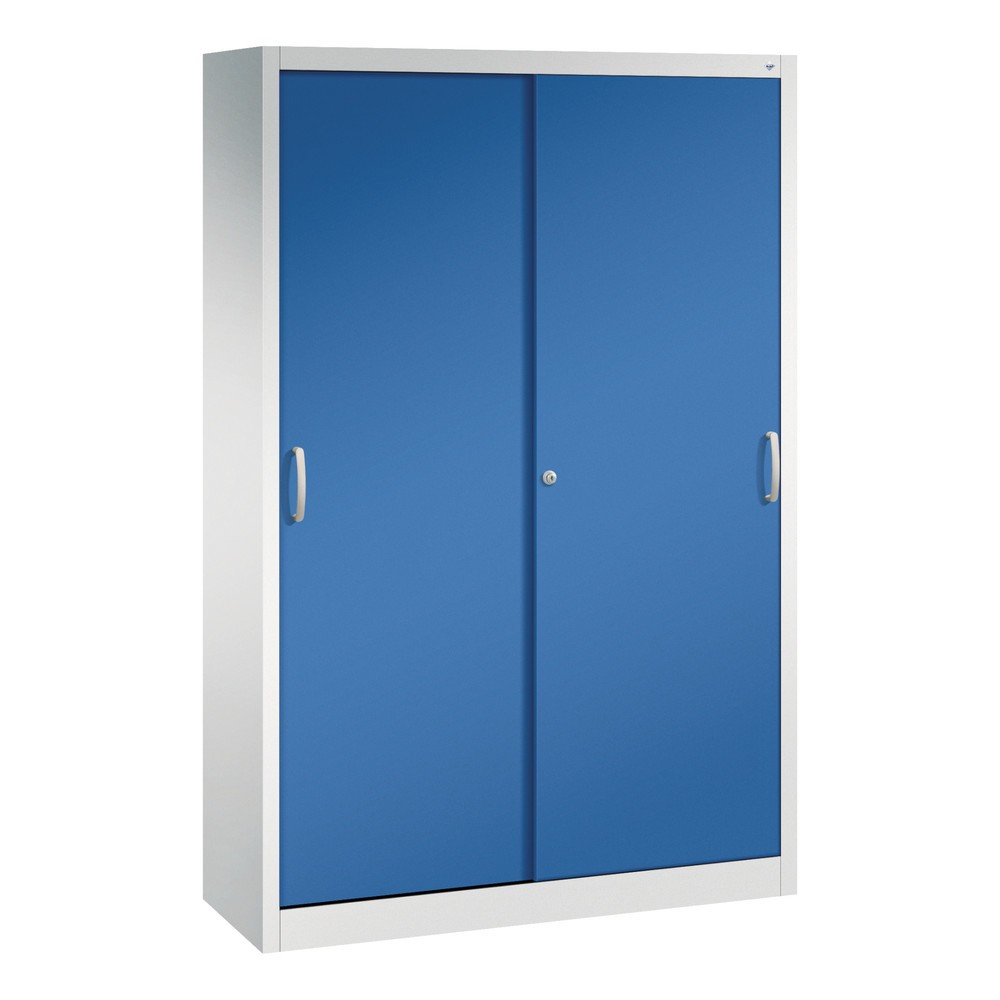 Illustration du produit: Armoire à portes coulissantes d’atelier C+P avec 4 tablettes, H x l x P 1 950 x 1 200 x 400 mm, gris clair, bleu gentiane