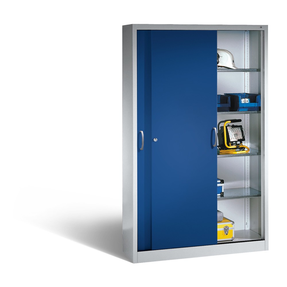 Produktabbildung Nr. 4: Armoire à portes coulissantes d’atelier C+P avec 4 tablettes, H x l x P 1 950 x 1 200 x 400 mm, gris clair, bleu gentiane