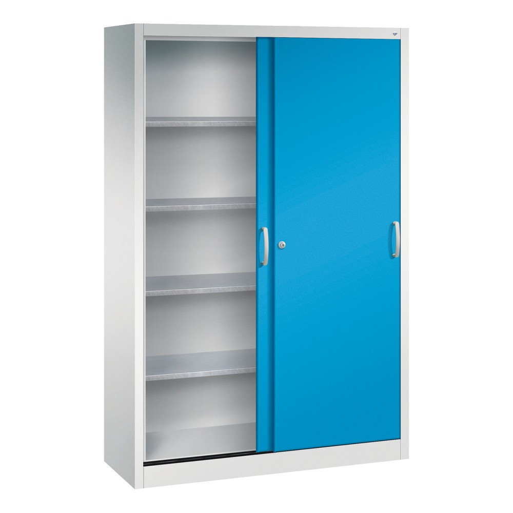 Produktabbildung Nr. 3: Armoire à portes coulissantes d’atelier C+P avec 4 tablettes, H x l x P 1 950 x 1 200 x 400 mm, gris clair, bleu clair