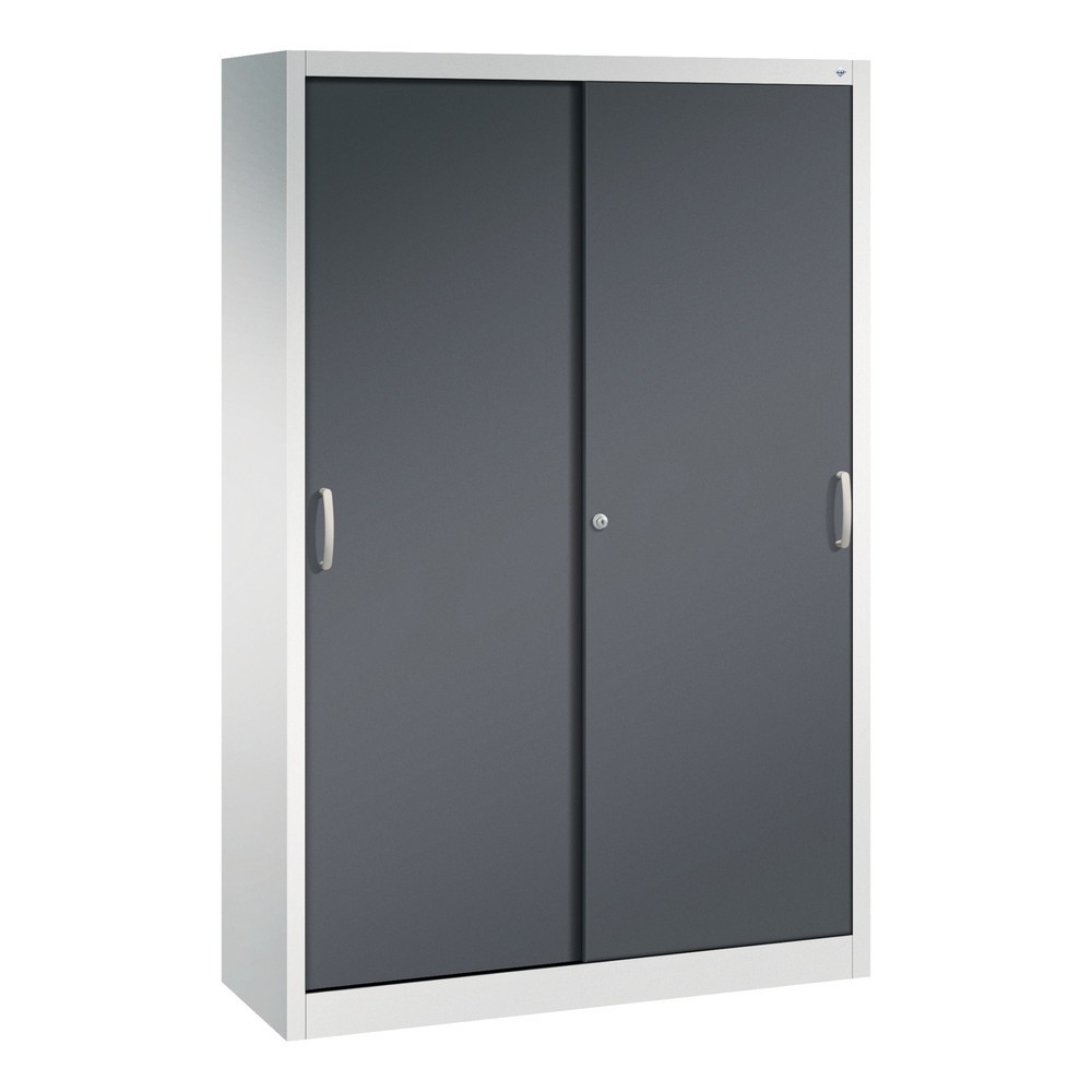 Illustration du produit: Armoire à portes coulissantes d’atelier C+P avec 4 tablettes, H x l x P 1 950 x 1 200 x 400 mm, gris clair, gris noir