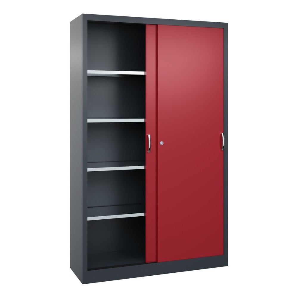 Produktabbildung Nr. 3: Armoire à portes coulissantes d’atelier C+P avec 4 tablettes, H x l x P 1 950 x 1 200 x 400 mm, gris anthracite, rouge rubis