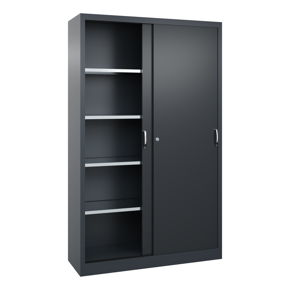 Produktabbildung Nr. 3: Armoire à portes coulissantes d’atelier C+P avec 4 tablettes, H x l x P 1 950 x 1 200 x 400 mm, gris anthracite, gris noir