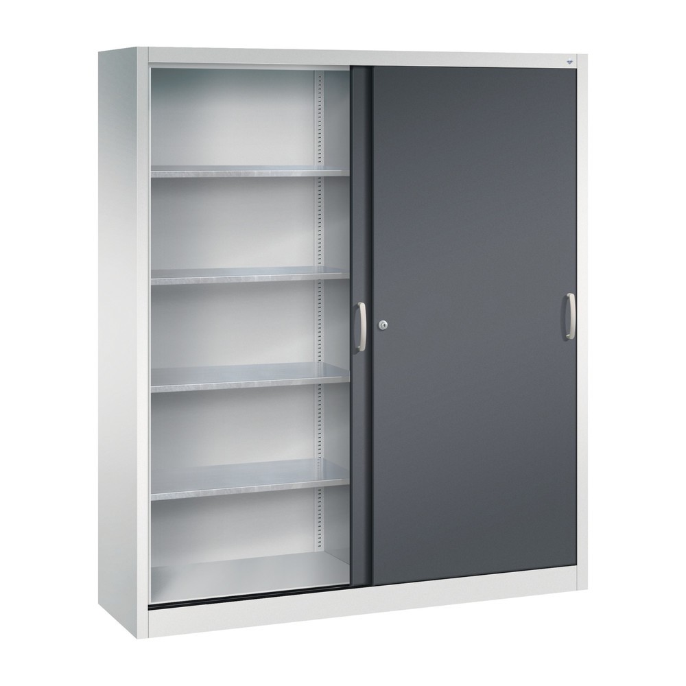 Produktabbildung Nr. 3: Armoire à portes coulissantes d’atelier C+P avec 8 tablettes, H x l x P 1 950 x 1 600 x 400 mm, cloison de séparation, gris clair, gris noir