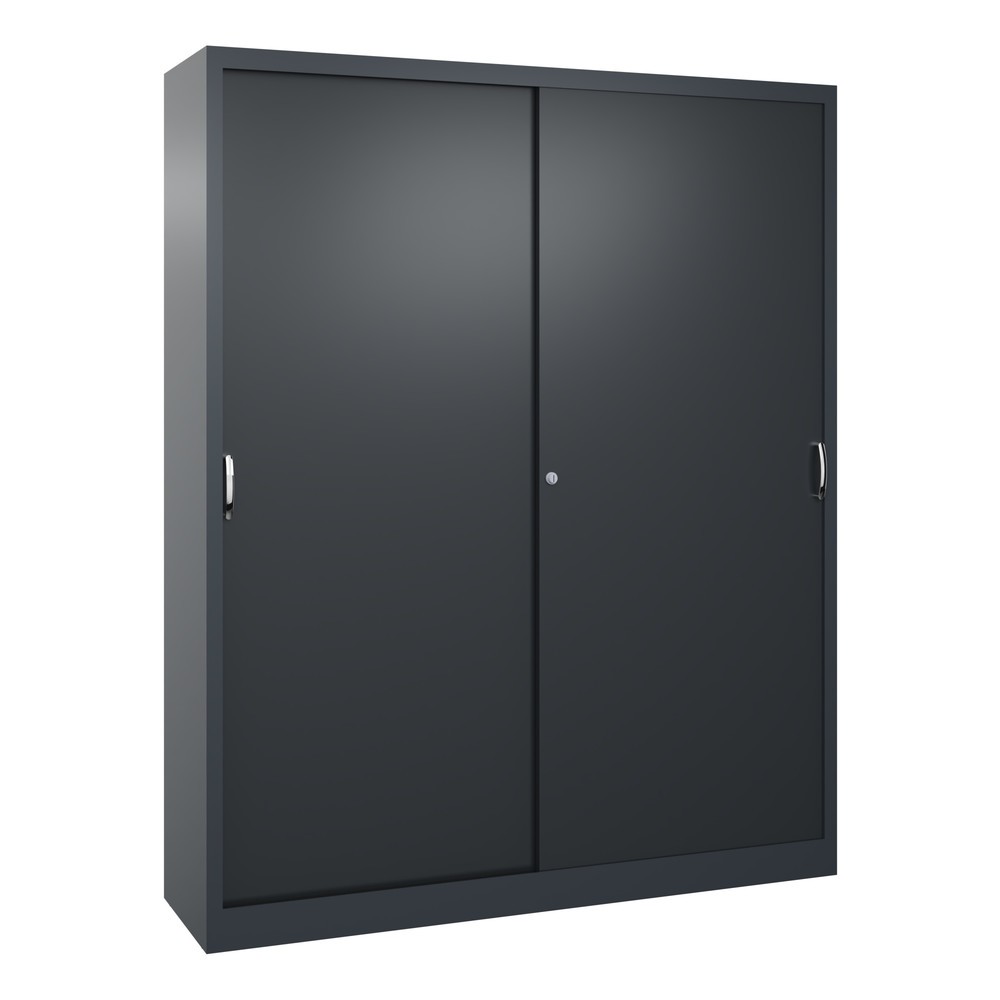 Illustration du produit: Armoire à portes coulissantes d’atelier C+P avec 8 tablettes, H x l x P 1 950 x 1 600 x 400 mm, cloison de séparation, gris anthracite, gris noir