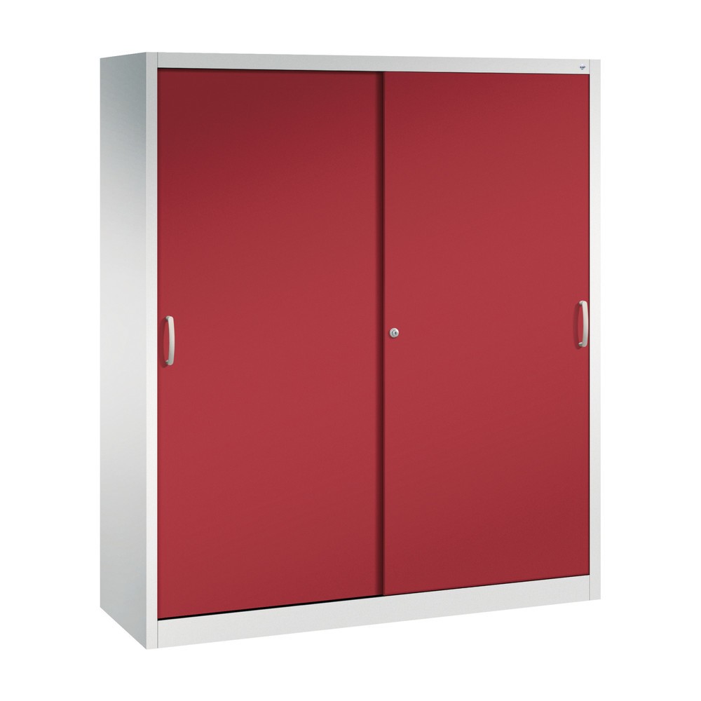Illustration du produit: Armoire à portes coulissantes d’atelier C+P avec 8 tablettes, H x l x P 1 950 x 1 600 x 500 mm, cloison de séparation, gris clair, rouge rubis
