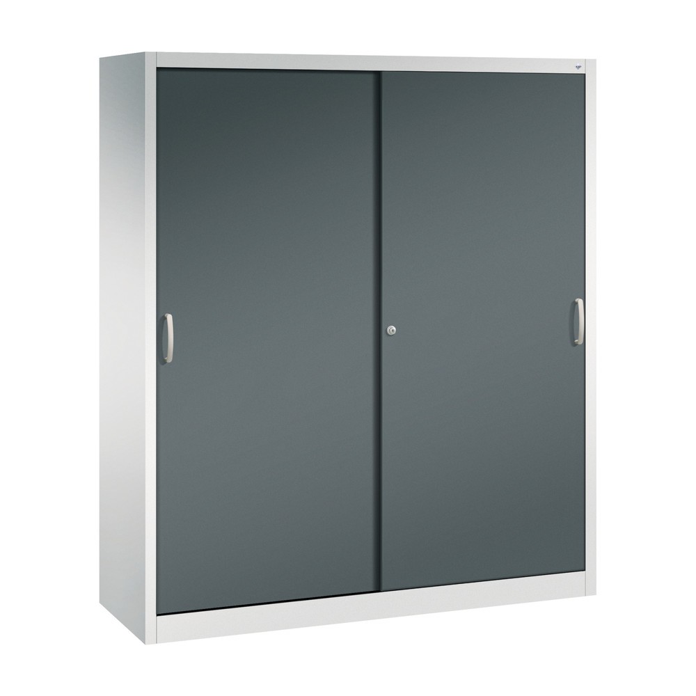 Illustration du produit: Armoire à portes coulissantes d’atelier C+P avec 8 tablettes, H x l x P 1 950 x 1 600 x 500 mm, cloison de séparation, gris clair, gris anthracite