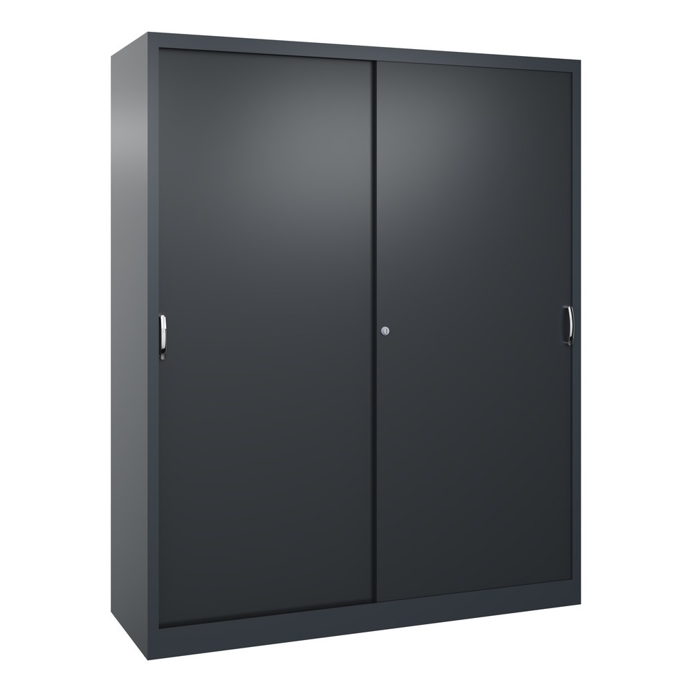 Illustration du produit: Armoire à portes coulissantes d’atelier C+P avec 8 tablettes, H x l x P 1 950 x 1 600 x 500 mm, cloison de séparation, gris anthracite, gris noir