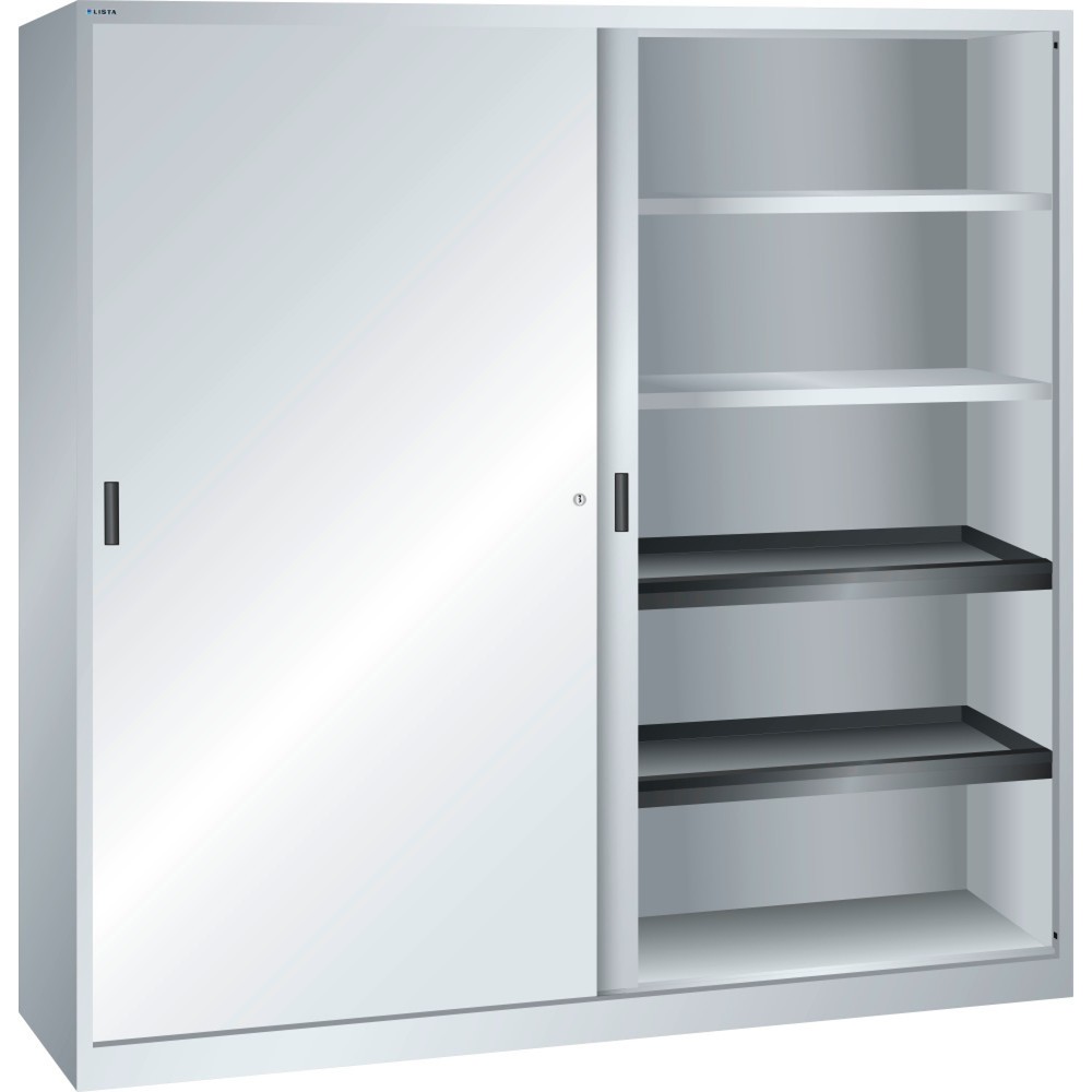 Illustration du produit: Armoire à portes coulissantes LISTA, (lxPxH) 2 000x580x1 950 mm, 4 étagères coulissantes, 4 étagères réglables, gris clair