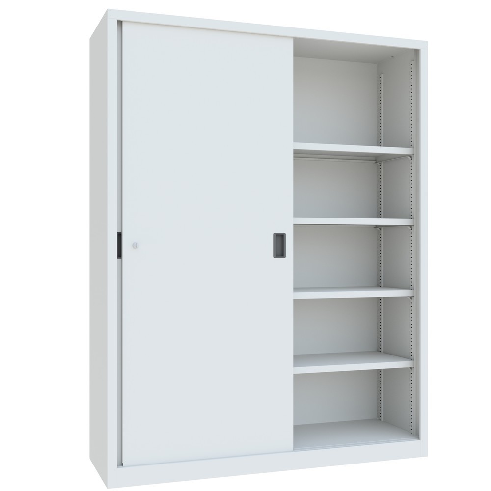 Produktabbildung Nr. 3: Armoire à portes coulissantes PAVOY avec 8 tablettes + cloison de séparation, HxlxP 1 950 x 1 500 x 500 mm, gris clair, gris clair