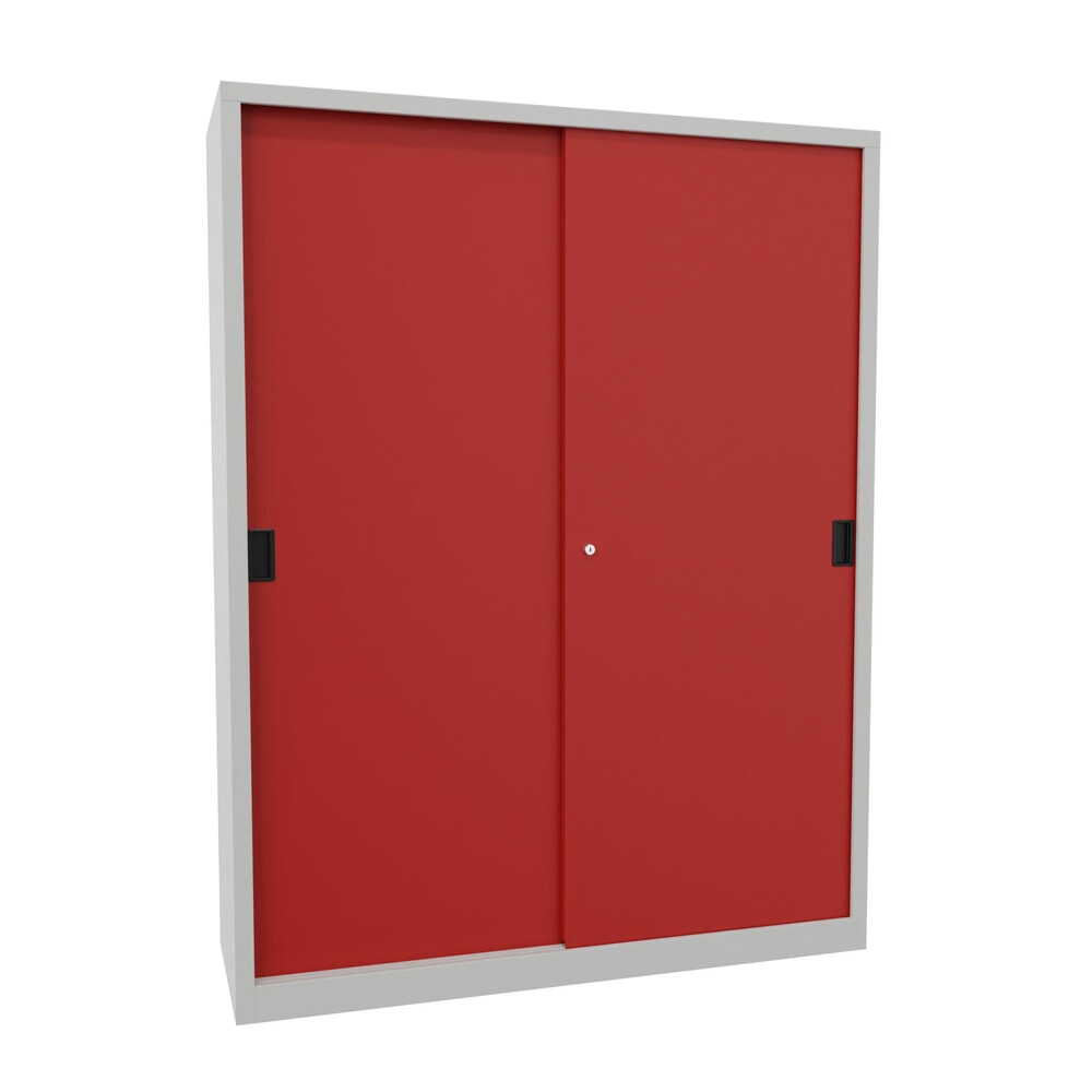 Produktabbildung Nr. 1: Armoire à portes coulissantes PAVOY avec 8 tablettes + cloison de séparation, HxlxP 1 950 x 1 500 x 500 mm, rouge feu, gris clair