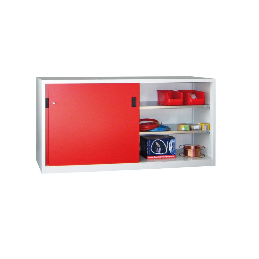 Produktabbildung Nr. 1: Armoire à portes coulissantes PAVOY avec 4 tablettes + cloison de séparation, HxlxP 1 000 x 1 500 x 400 mm, bleu clair, gris clair