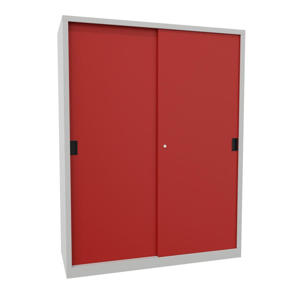 Produktabbildung Nr. 1: Armoire à portes coulissantes PAVOY avec mit 8 tablettes + cloison de séparation, HxlxP 1 950 x 1 500 x 600 mm, rouge feu, gris clair