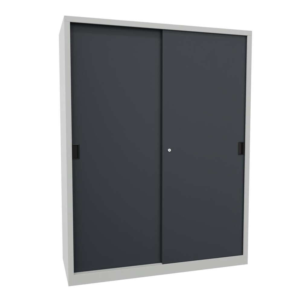 Produktabbildung Nr. 1: Armoire à portes coulissantes PAVOY avec mit 8 tablettes + cloison de séparation, HxlxP 1 950 x 1 500 x 600 mm, gris anthracite, gris clair