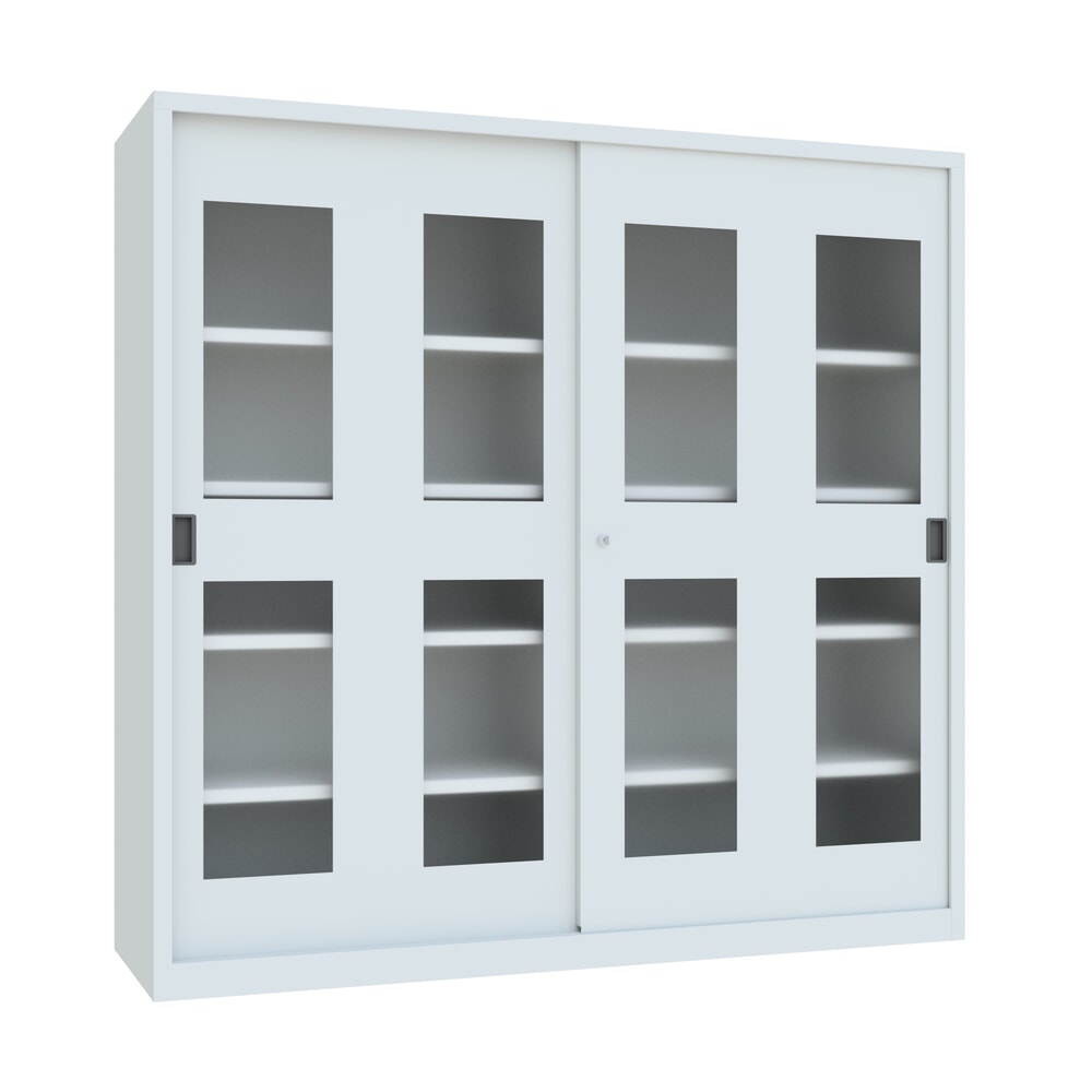 Produktabbildung Nr. 1: Armoire à portes coulissantes PAVOY avec regards + 8 tablettes + cloison de séparation, H x l x P 1 950 x 2 000 x 600 mm, gris clair, gris clair