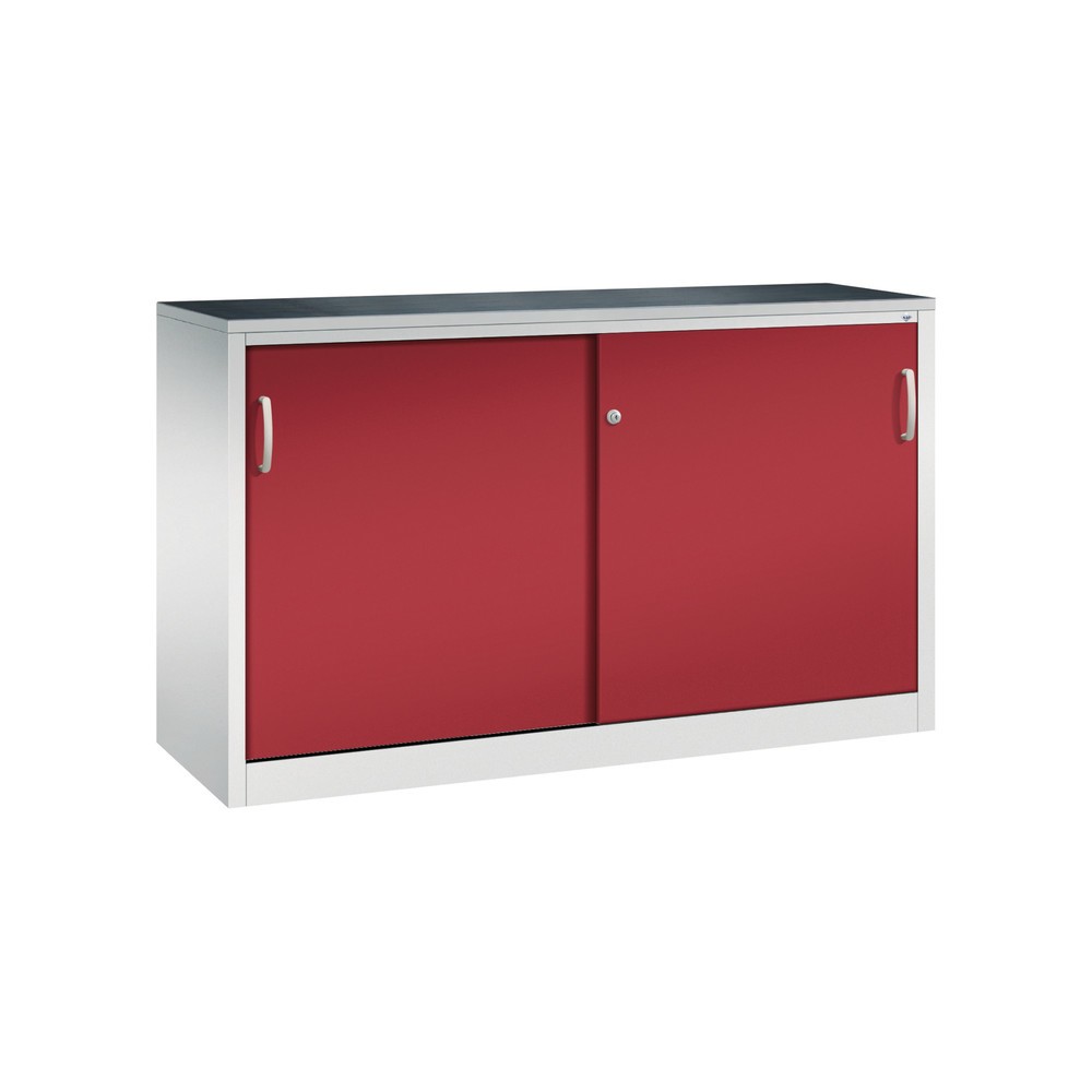 Illustration du produit: Armoire à portes coulissantes pour charges lourdes C+P, H x l x P 1 000 x 1 600 x 500 mm, gris clair, rouge rubis