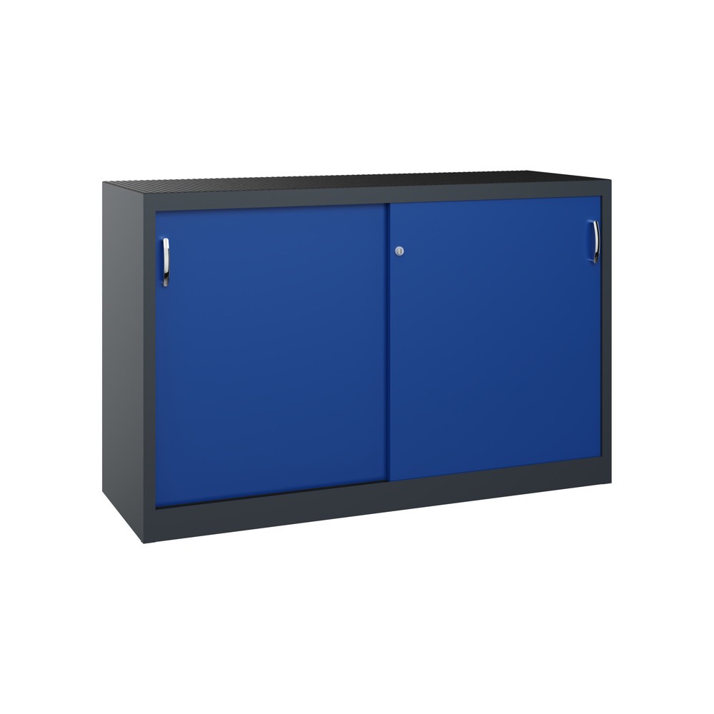 Illustration du produit: Armoire à portes coulissantes pour charges lourdes C+P, H x l x P 1 000 x 1 600 x 500 mm, gris anthracite, bleu gentiane