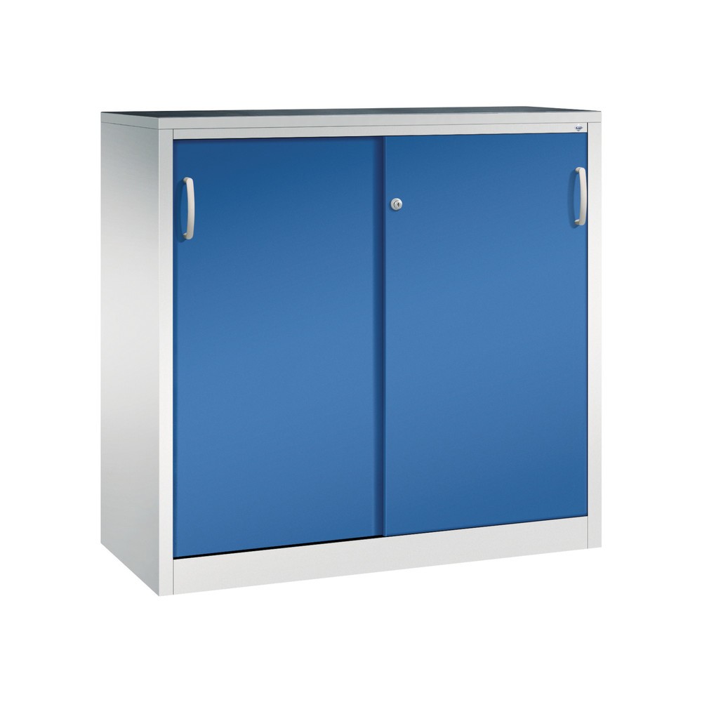Illustration du produit: Armoire à portes coulissantes pour charges lourdes C+P, H x l x P 1 200 x 1 200 x 500 mm, gris clair, bleu gentiane