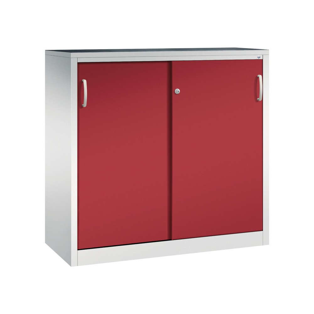 Illustration du produit: Armoire à portes coulissantes pour charges lourdes C+P, H x l x P 1 200 x 1 200 x 500 mm, gris clair, rouge rubis