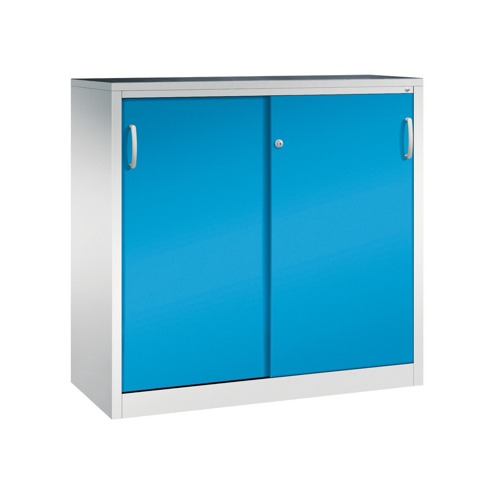 Illustration du produit: Armoire à portes coulissantes pour charges lourdes C+P, H x l x P 1 200 x 1 200 x 500 mm, gris clair, bleu clair