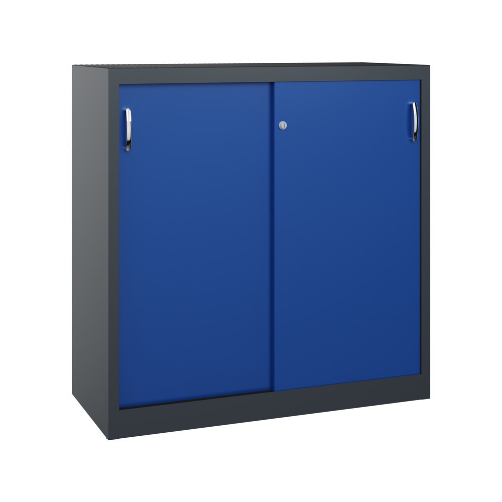 Illustration du produit: Armoire à portes coulissantes pour charges lourdes C+P, H x l x P 1 200 x 1 200 x 500 mm, gris anthracite, bleu gentiane