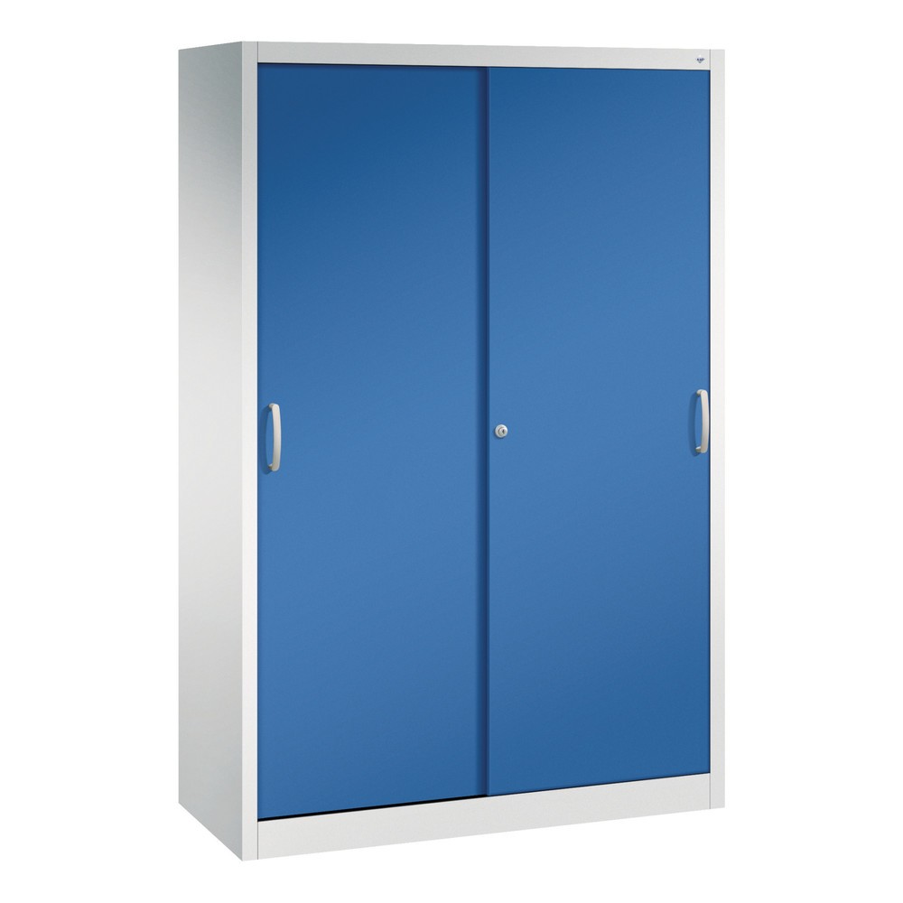 Illustration du produit: Armoire à portes coulissantes pour charges lourdes C+P, H x l x P 1 950 x 1 200 x 500 mm, gris clair, bleu gentiane