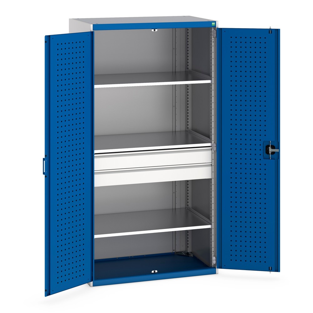 Illustration du produit: Armoire à portes système bott cubio avec 3 tablettes, 2 tiroirs, HxlxP 2 000 x 1 050 x 650 mm, bleu gentiane