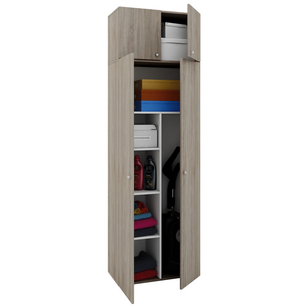 Illustration du produit: Armoire à produits d’entretien Vandol II, avec portes et surmeuble, chêne Sonoma