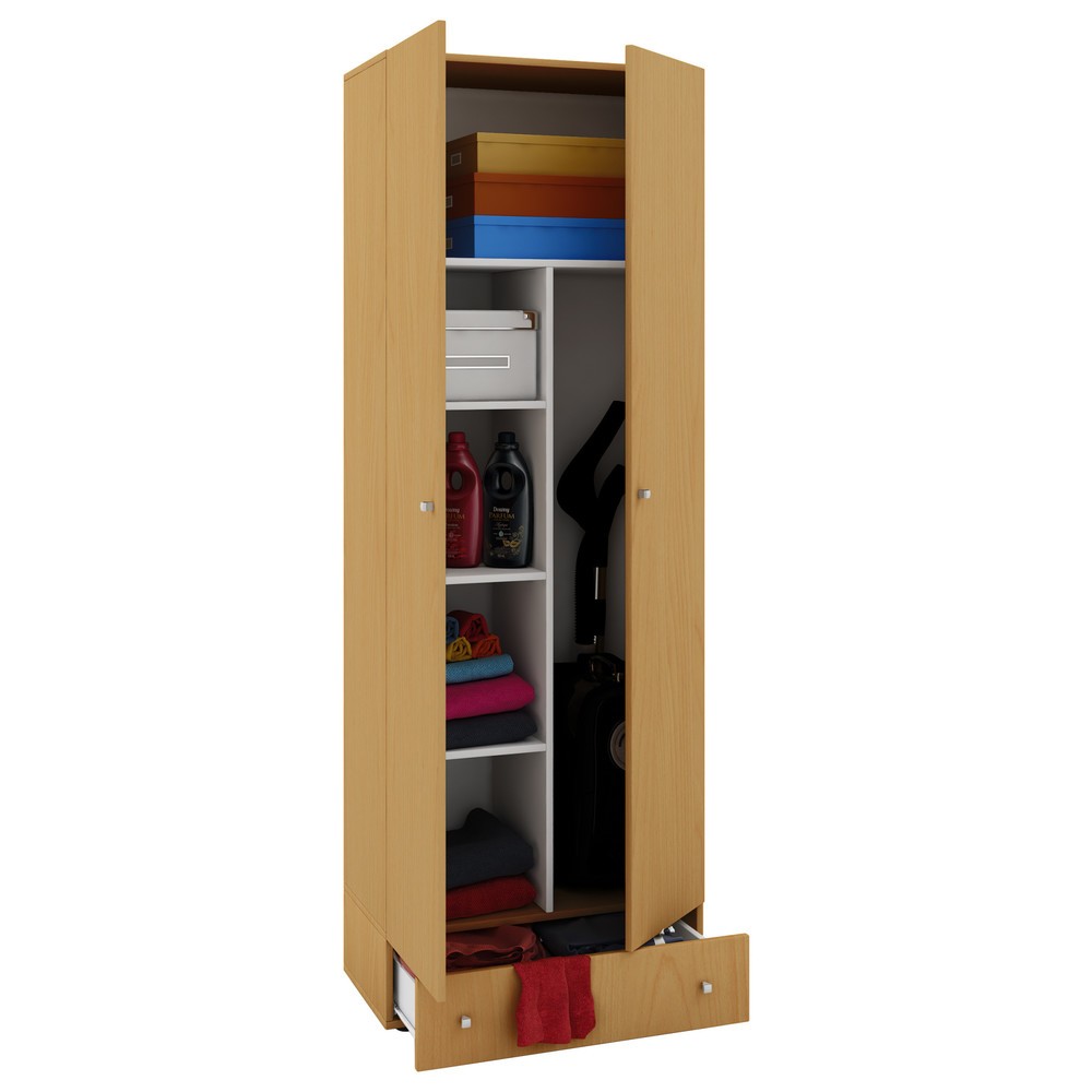 Illustration du produit: Armoire à produits d’entretien Vandol II, avec portes et tiroir, hêtre