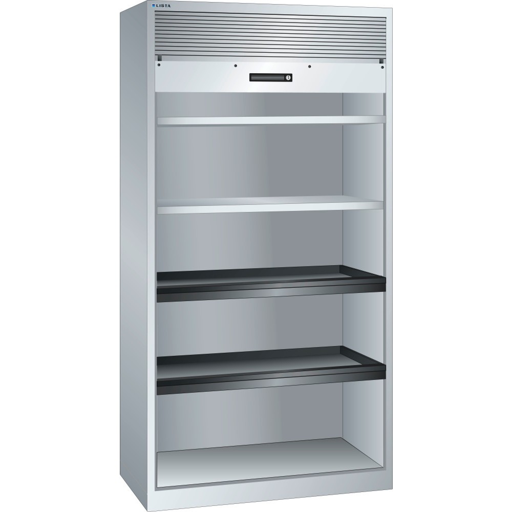 Illustration du produit: Armoire à rideaux LISTA, (lxPxH) 1 000x580x1 950 mm, 2 étagères coulissantes, 2 étagères réglables, gris clair