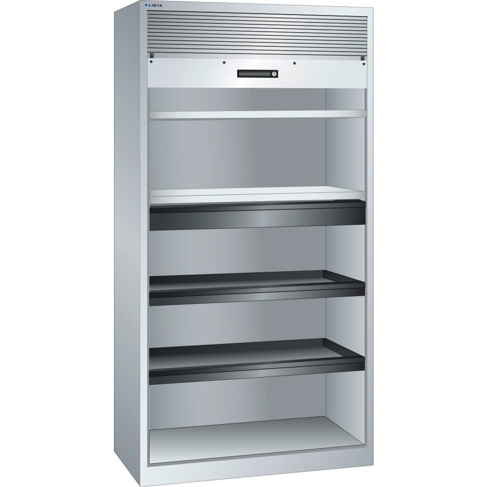Illustration du produit: Armoire à rideaux LISTA, (lxPxH) 1 000x580x1 950 mm, 2 étagères coulissantes, 2 étagères réglables, gris clair