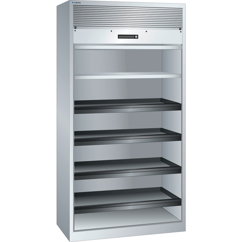Illustration du produit: Armoire à rideaux LISTA, (lxPxH) 1 000x580x1 950 mm, 4 étagères coulissantes, 2 étagères réglables, gris clair