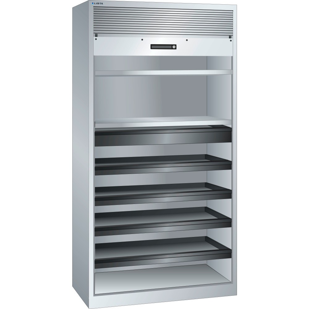 Illustration du produit: Armoire à rideaux LISTA, (lxPxH) 1 000x580x1 950 mm, 4 étagères coulissantes, 2 étagères réglables, gris clair