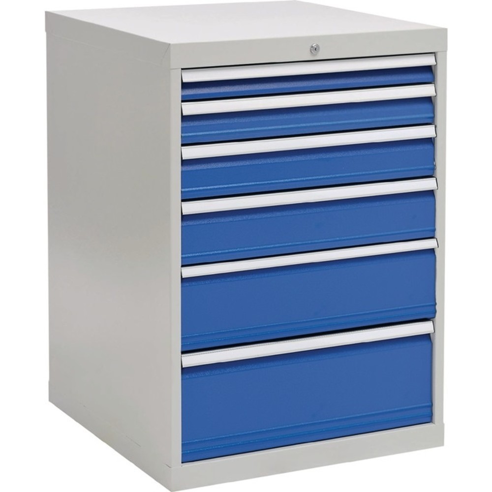Illustration du produit: Armoire à tiroirs, gris clair / bleu de sécurité, 6 tiroirs, H 1 019xL 705xP 736 mm, extension totale