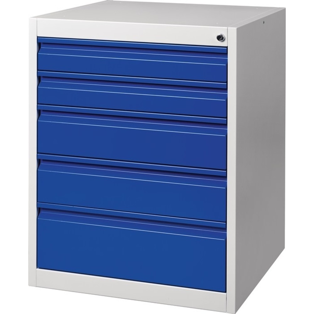Illustration du produit: Armoire à tiroirs BK 600, gris / bleu 5 tiroirs, H800xL600xP600mm, coulisse simple