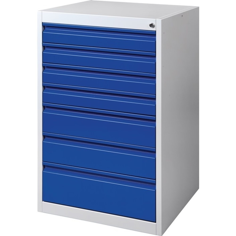 Illustration du produit: Armoire à tiroirs BK 600, gris / bleu 7 tiroirs, H1000xL600xP600mm, coulisse simple