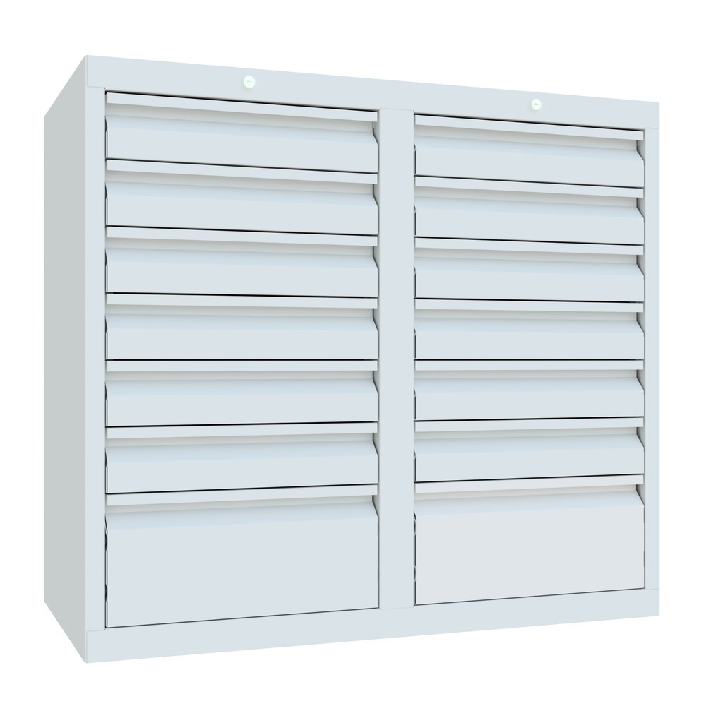 Produktabbildung Nr. 4: Armoire à tiroirs légère PAVOY, guidage à coulissement, tiroirs 12 x 100 mm + 2 x 200 mm, largeur 1 000 mm, gris clair, gris clair
