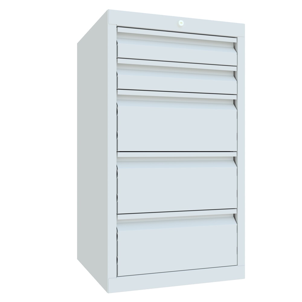 Illustration du produit: Armoire à tiroirs légère PAVOY, guidage à coulissement, tiroirs 2 x 100 mm + 3 x 200 mm, largeur 500 mm, gris clair, gris clair