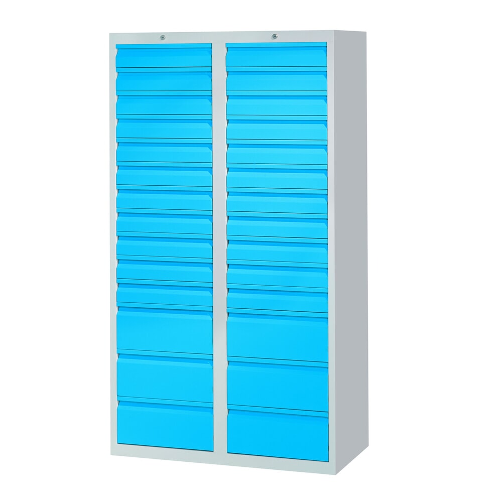 Illustration du produit: Armoire à tiroirs légère PAVOY, guidage à coulissement, tiroirs 22 x 100 mm + 6 x 200 mm, largeur 1 000 mm, bleu ciel, gris clair