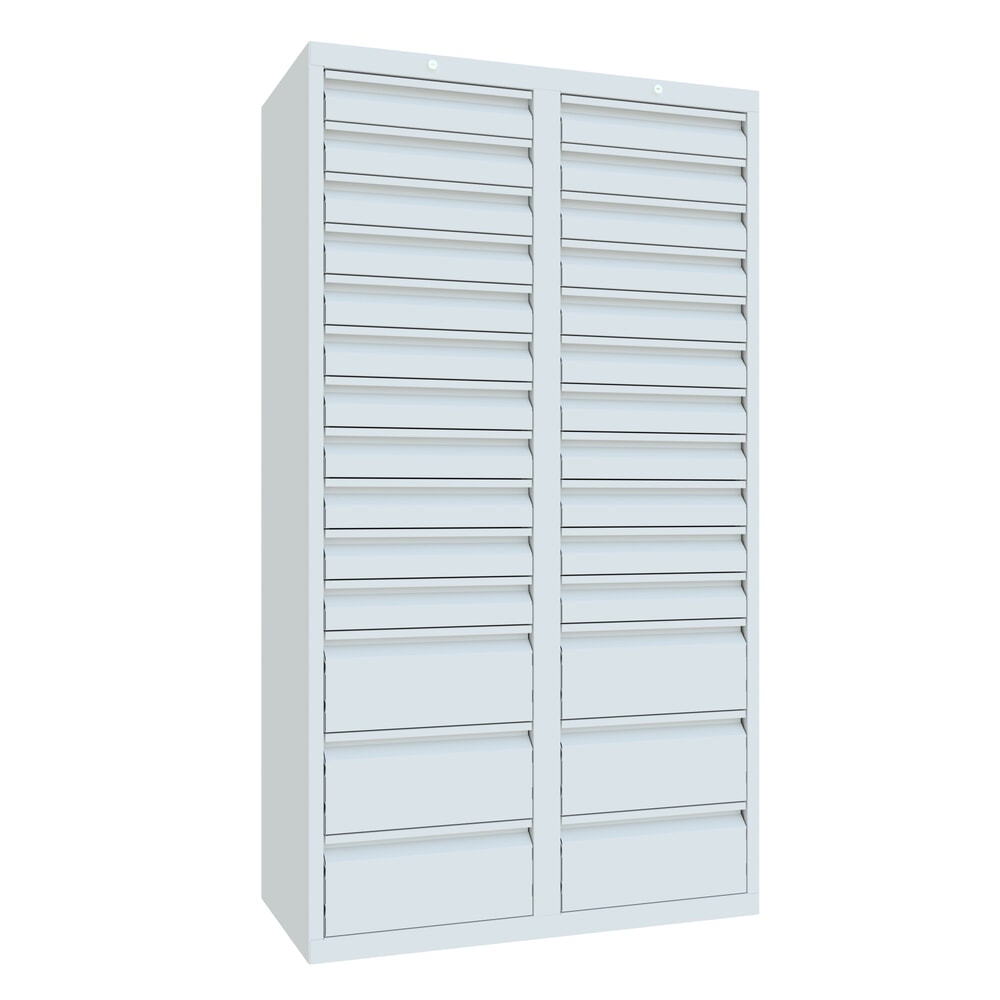 Illustration du produit: Armoire à tiroirs légère PAVOY, guidage à coulissement, tiroirs 22 x 100 mm + 6 x 200 mm, largeur 1 000 mm, gris clair, gris clair